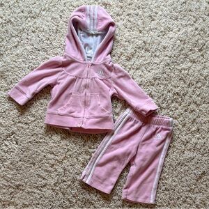 Adidas Pink Baby Hoodie & Pants Terrycloth Tracksuit Matching Set 9 Months